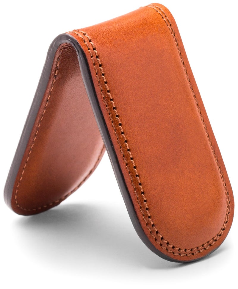 Bosca Men's Leather Money Clip Wallet - Magnetic, Luxury Full Grain Italian Dolce Leather Slim Clip For Men, Hand Stitched, Gift-Ready Packaging, Amber Brown - Image 1